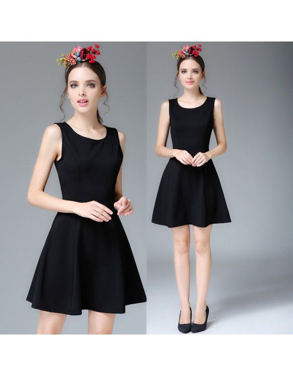 Spring New Round Neck Black Sleeveless Dress Professional Slim Fit Bottom Tank Skirt OL