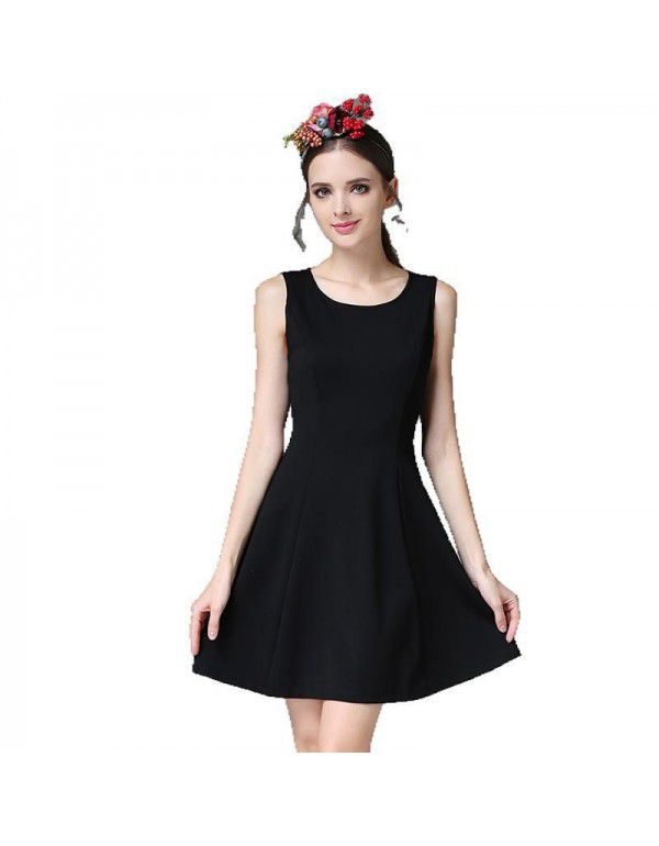 Spring New Round Neck Black Sleeveless Dress Professional Slim Fit Bottom Tank Skirt OL