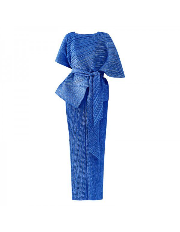 Summer New Two Piece Set Temperament Women's Slim Fit Long Party Fashion Pleated Dress