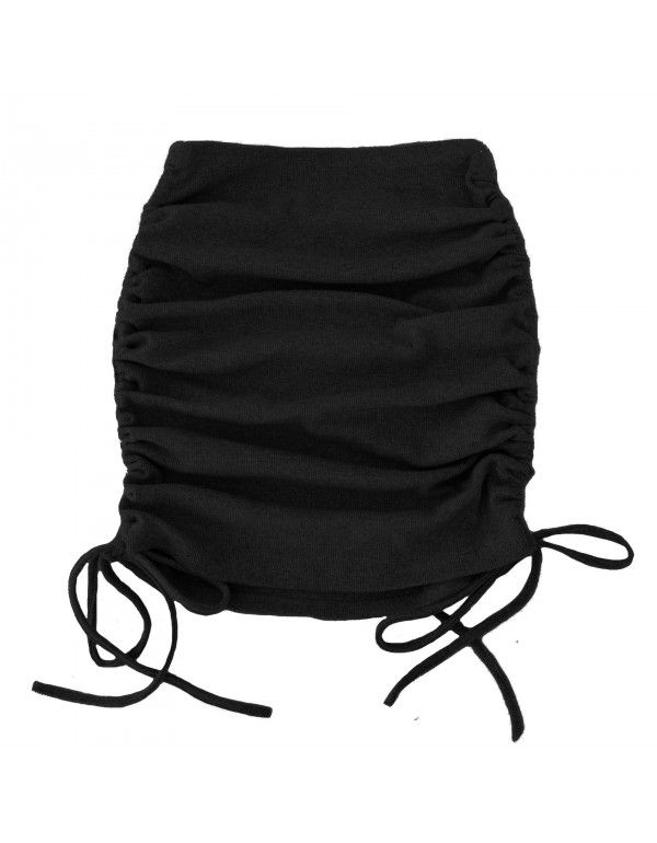 Spring and autumn women's knitting thread side drawcord elastic pleated skirt sexy slim adjustable hip skirt 