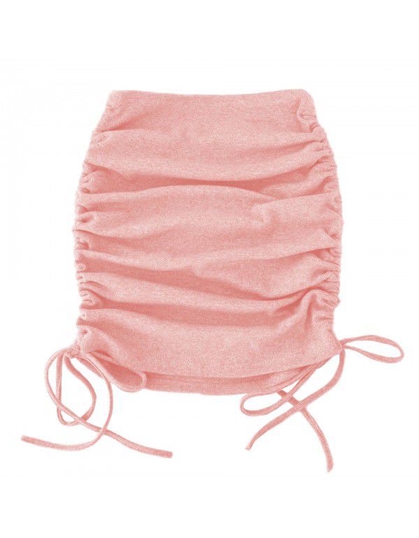 Spring and autumn women's knitting thread side drawcord elastic pleated skirt sexy slim adjustable hip skirt 