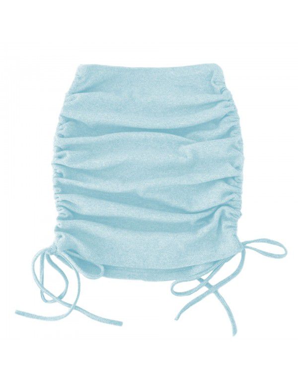 Spring and autumn women's knitting thread side drawcord elastic pleated skirt sexy slim adjustable hip skirt 
