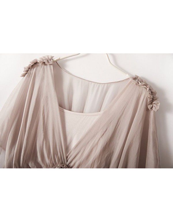 Women's Silk Dress Solid Color Simple Atmosphere Silk Dress Long Summer