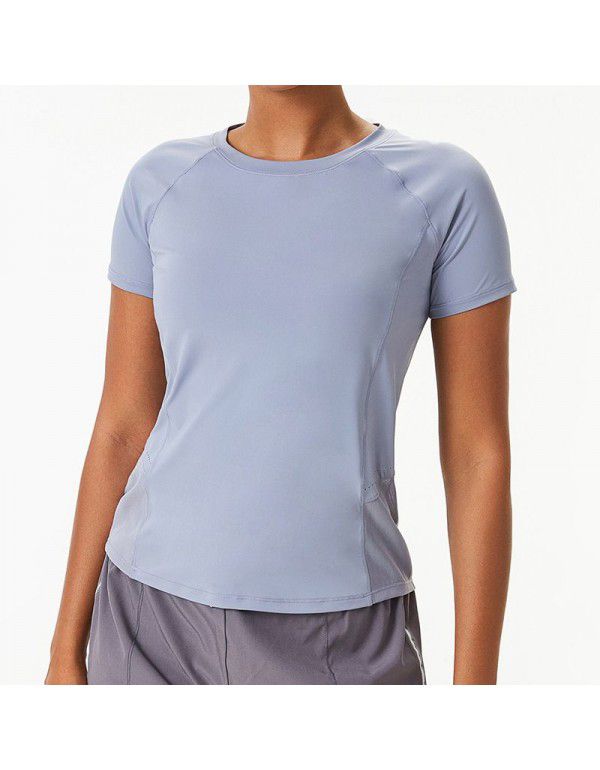 Cross-border Yoga Top LULULU Nude Sports Top Women's Back Loose Fitness Top Running T-shirt 