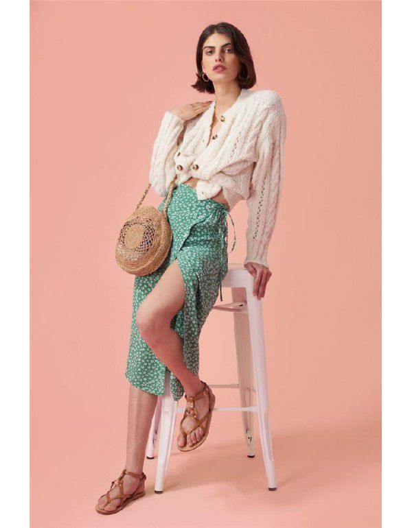 Summer New French Wrap Skirt Retro Wind Dot Print Skirt Side Split Button Mid Length Skirt