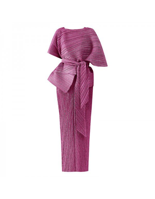 Summer New Two Piece Set Temperament Women's Slim Fit Long Party Fashion Pleated Dress