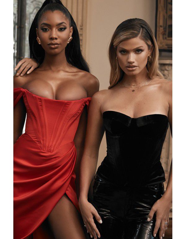 Solid color fishbone suspender sexy slit dress for women 