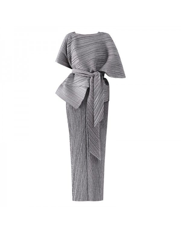 Summer New Two Piece Set Temperament Women's Slim Fit Long Party Fashion Pleated Dress