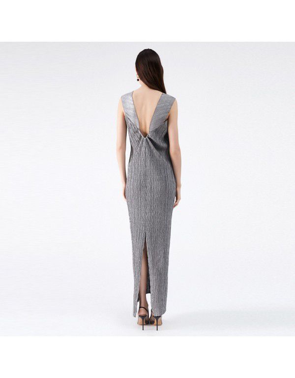 Summer New Two Piece Set Temperament Women's Slim Fit Long Party Fashion Pleated Dress