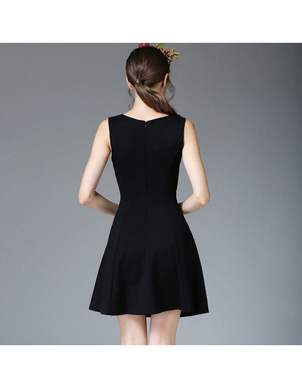 Spring New Round Neck Black Sleeveless Dress Professional Slim Fit Bottom Tank Skirt OL