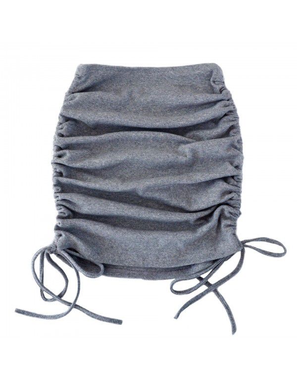 Spring and autumn women's knitting thread side drawcord elastic pleated skirt sexy slim adjustable hip skirt 