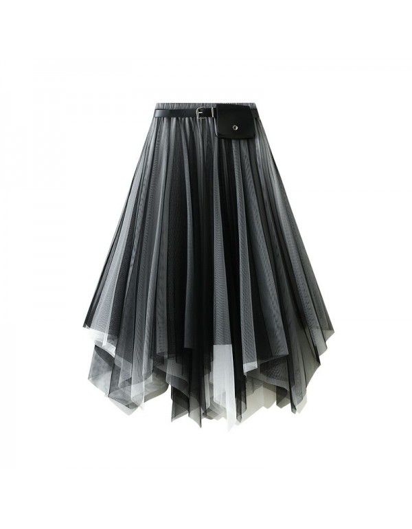 Spring/Summer Mid Length Black Swing Skirt Super Fairy Lace Mesh Skirt