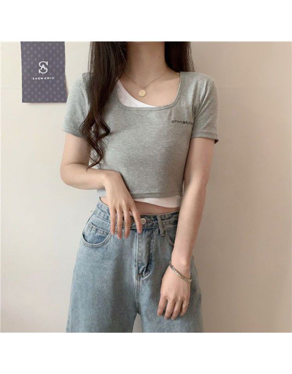 T-shirt Women's Summer Short Sleeve Short Open Umbilical Dress Tight Korean Chic Design Sense Small Spicy Girls