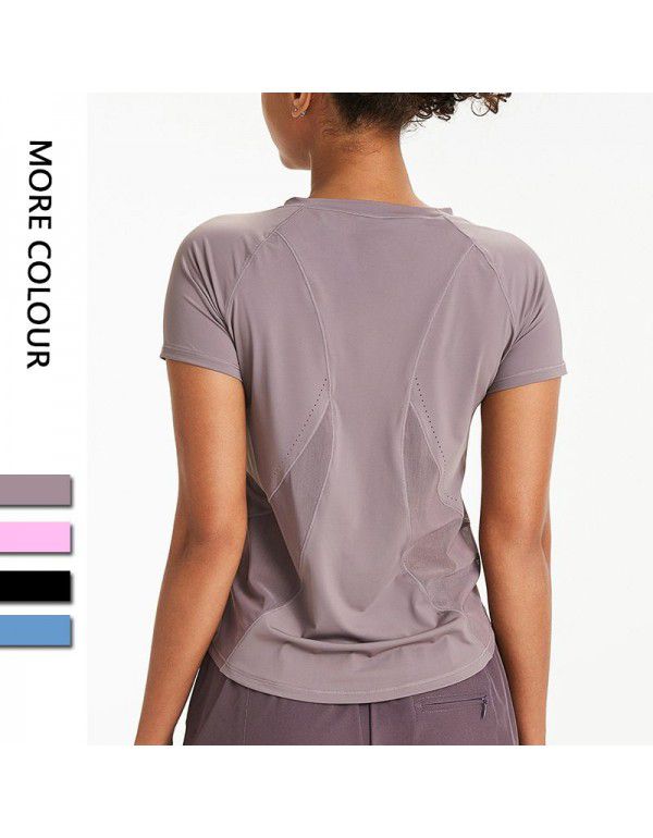 Cross-border Yoga Top LULULU Nude Sports Top Women's Back Loose Fitness Top Running T-shirt 