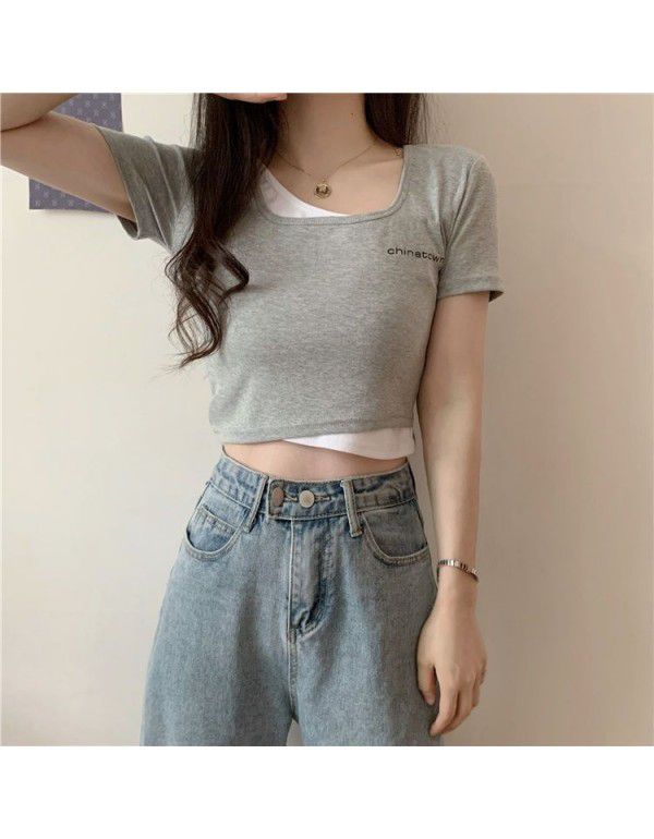 T-shirt Women's Summer Short Sleeve Short Open Umbilical Dress Tight Korean Chic Design Sense Small Spicy Girls