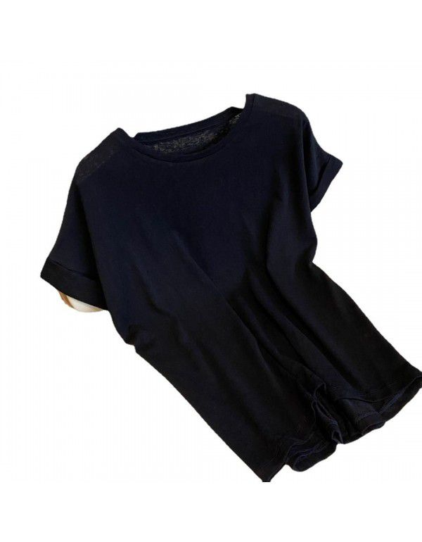 Cotton Hemp T-shirt Women 2023 Summer New Thin Short Sleeve Cover Shirt Women Transparent Loose Sunscreen Inner Layer Top