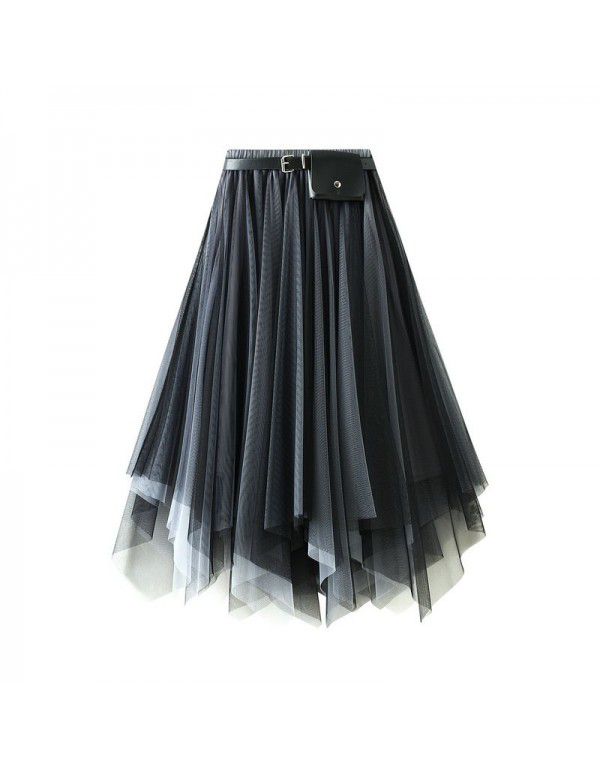 Spring/Summer Mid Length Black Swing Skirt Super Fairy Lace Mesh Skirt