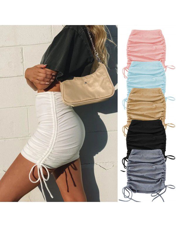 Spring and autumn women's knitting thread side drawcord elastic pleated skirt sexy slim adjustable hip skirt 