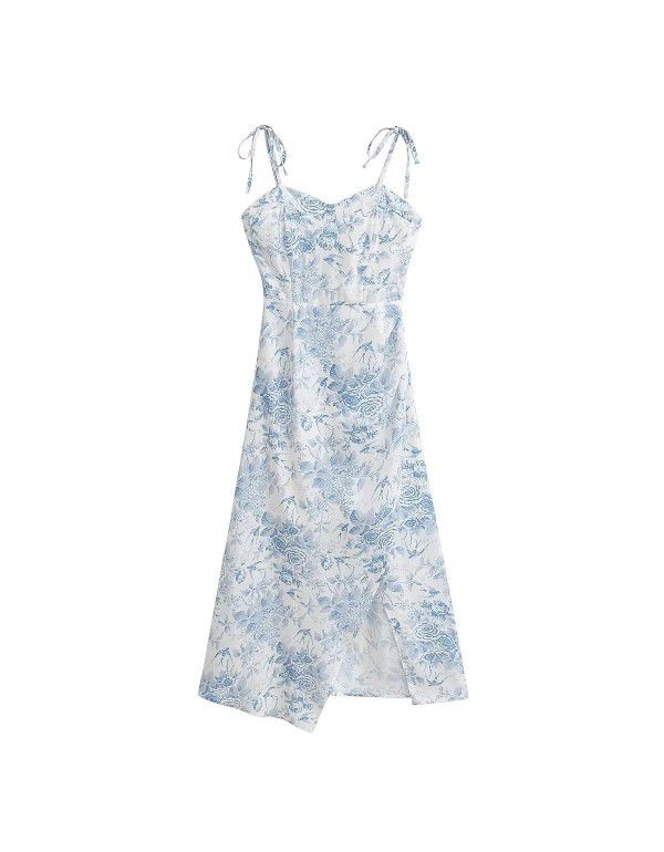 Spring Slim Slim Floral Slim Dress French Slim Slim Side Split Long Print Dress 