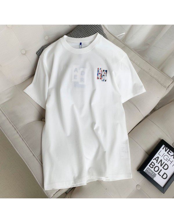 New letter graffiti embroidered t-shirt round neck loose and versatile printing couple style short sleeve 