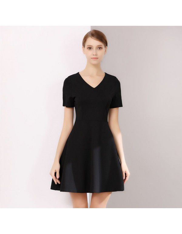 Spring New Elegant Slim Fit V-Neck 3/4 Sleeve A-line Bottom Dress Work Uniform