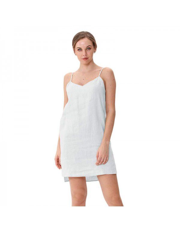 Pure linen suspender skirt European and American style women's casual home vest dress can be worn externally