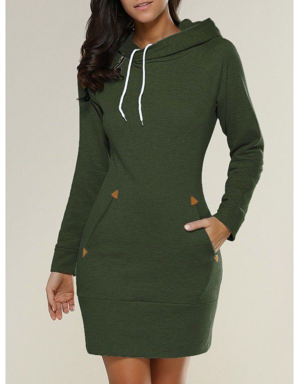 European and American hooded high neck long sleeve sweater dress