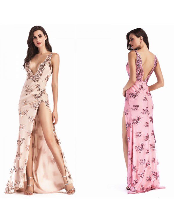 US new sequin suspender sexy backless dress with d...