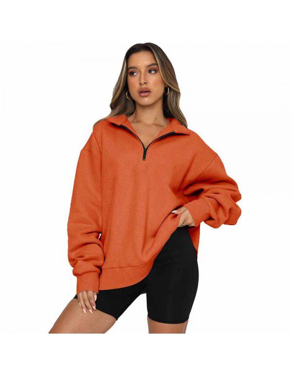 Shiying Zipper Polo Large Sweater Women's Solid Loose Versatile Top 25311969