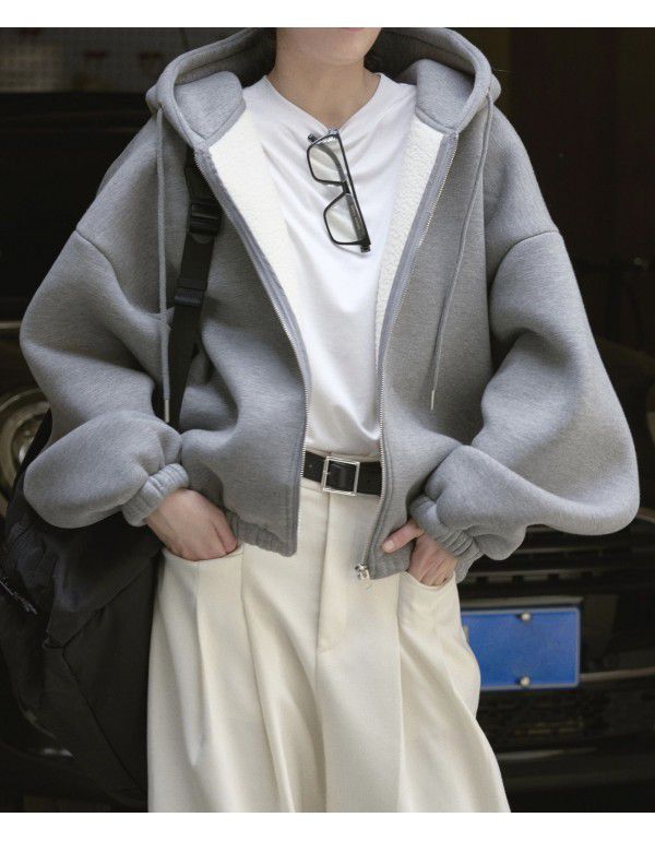 Early Spring New Air Sense Hooded Drawstring Sweater Design Sense Korean Sporty Loose Thickened Casual Coat Women