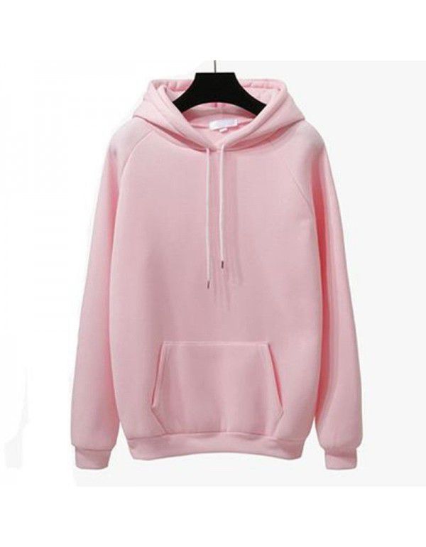 Autumn and Winter New Loose Top Korean Solid Color Plush Thickened Hooded Sweater Women