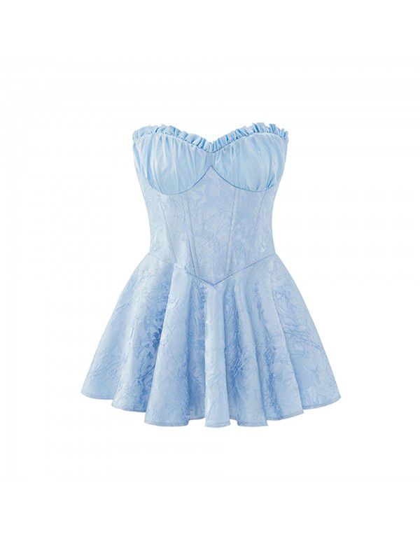 New jacquard waistband design sense bra dress, small crowd, thin, soft and luxurious short skirt 