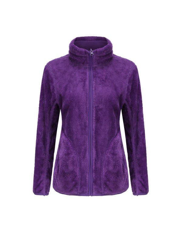 Coral fleece outdoor fleece jacket with two sides for lovers in autumn and winter plush thickened double-sided fleece cardigan jacket for women 
