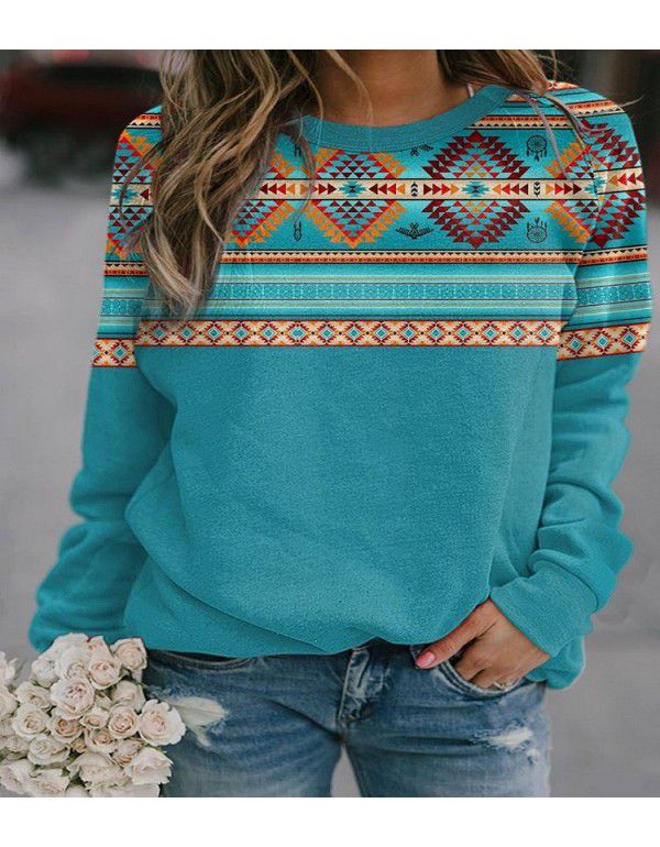 European and American New Women's Retro Western Ethnic Geometric Printing Women's Sweater