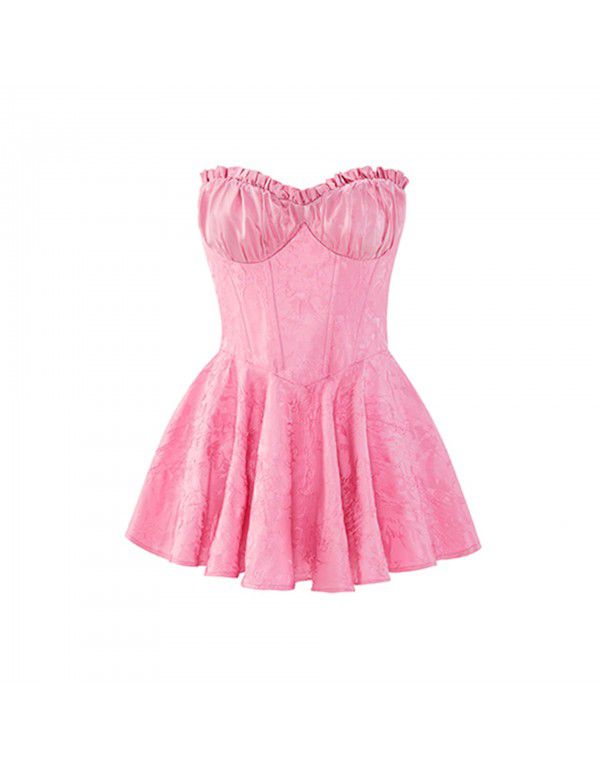 New jacquard waistband design sense bra dress, small crowd, thin, soft and luxurious short skirt 
