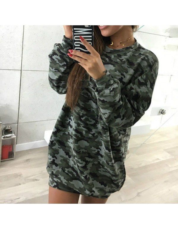 European and American winter new casual round-neck solid color medium length sweater dress for women 