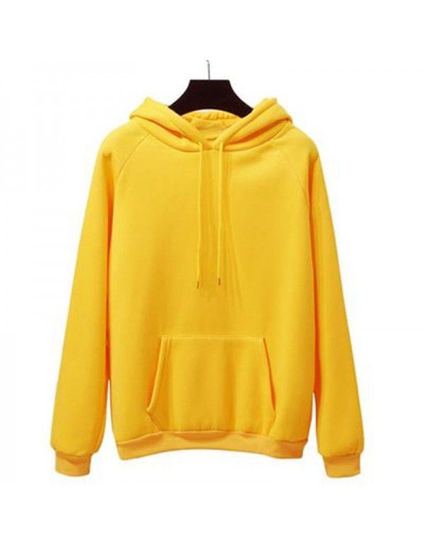 Autumn and Winter New Loose Top Korean Solid Color Plush Thickened Hooded Sweater Women