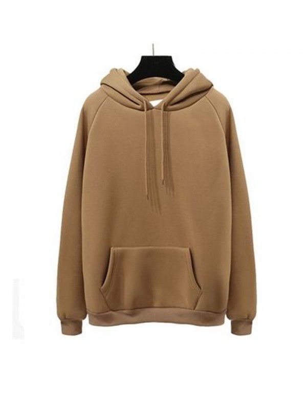 Autumn and Winter New Loose Top Korean Solid Color Plush Thickened Hooded Sweater Women
