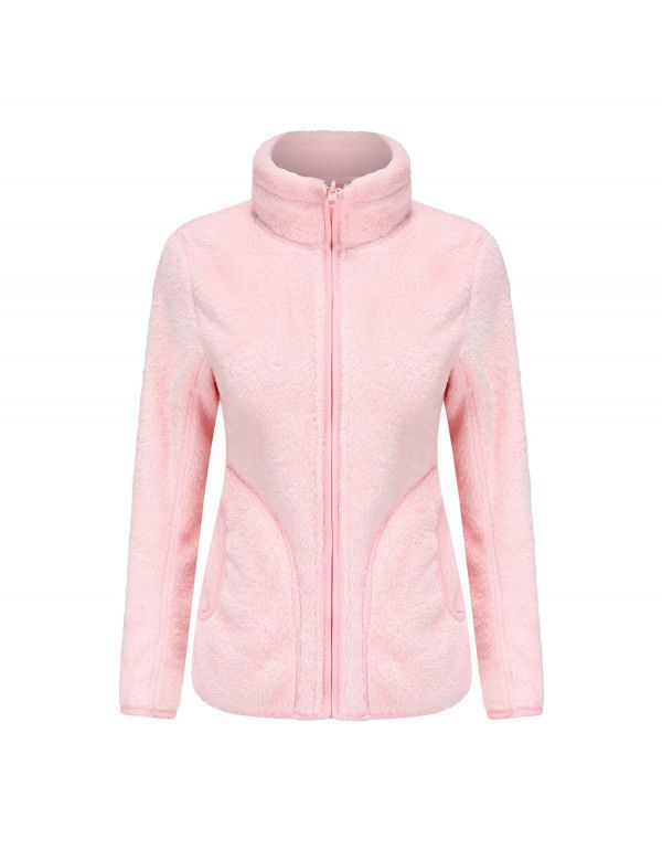 Coral fleece outdoor fleece jacket with two sides for lovers in autumn and winter plush thickened double-sided fleece cardigan jacket for women 