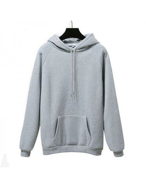 Autumn and Winter New Loose Top Korean Solid Color Plush Thickened Hooded Sweater Women