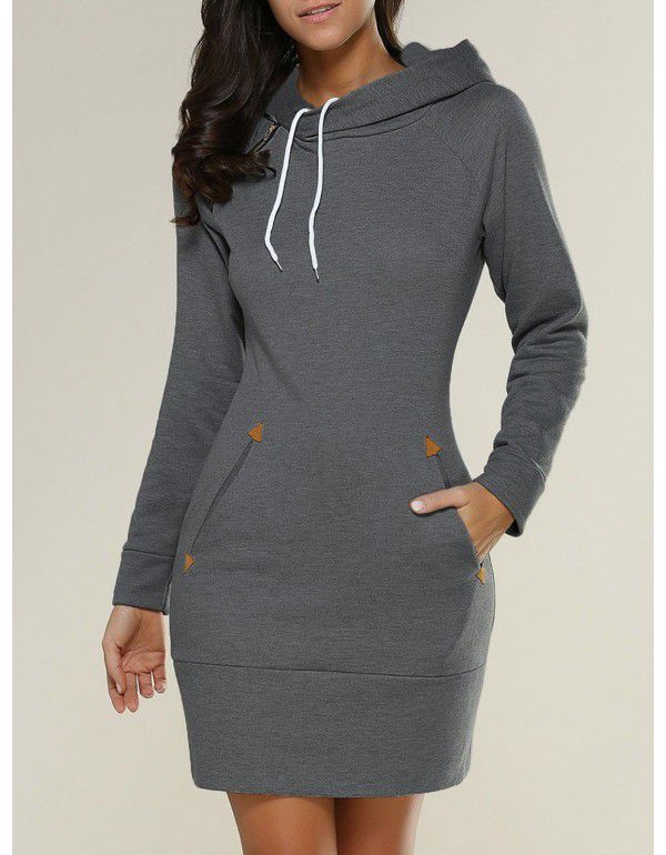 European and American hooded high neck long sleeve sweater dress