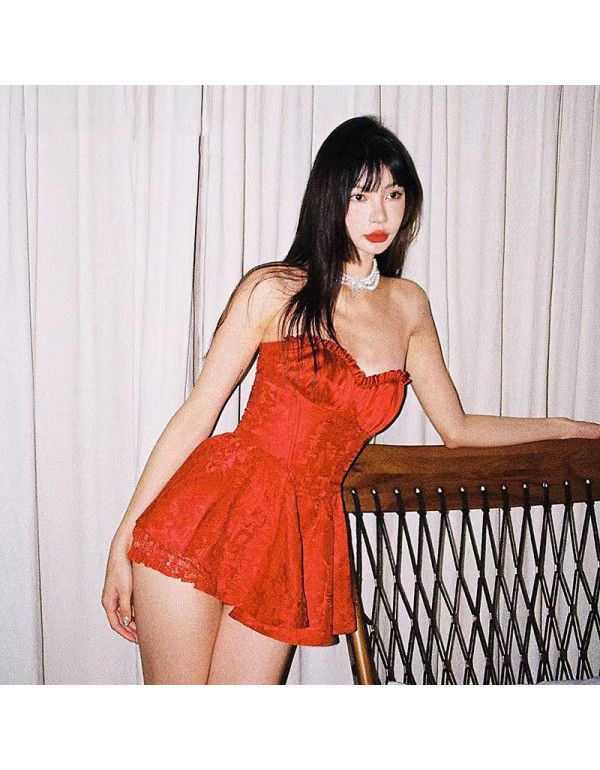New jacquard waistband design sense bra dress, small crowd, thin, soft and luxurious short skirt 