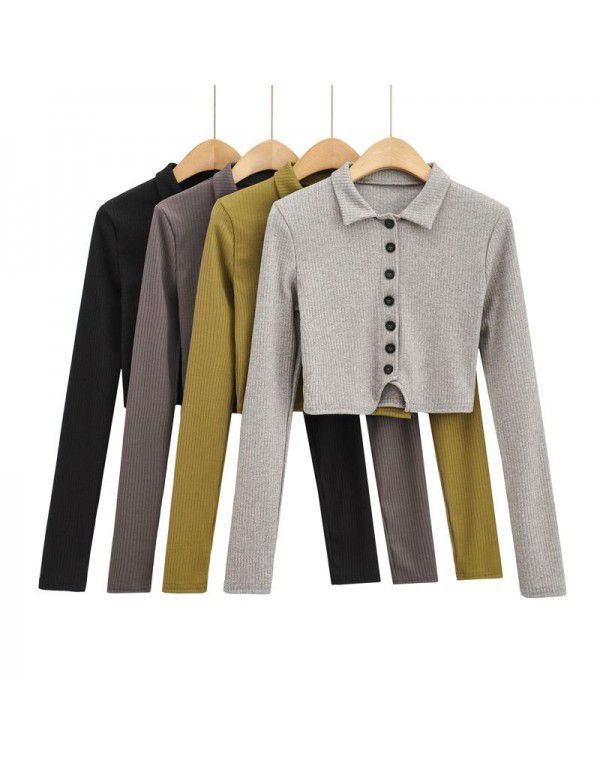 Polo polo collar long-sleeved blouse women's new s...