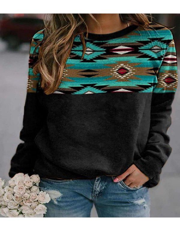 European and American New Women's Retro Western Ethnic Geometric Printing Women's Sweater