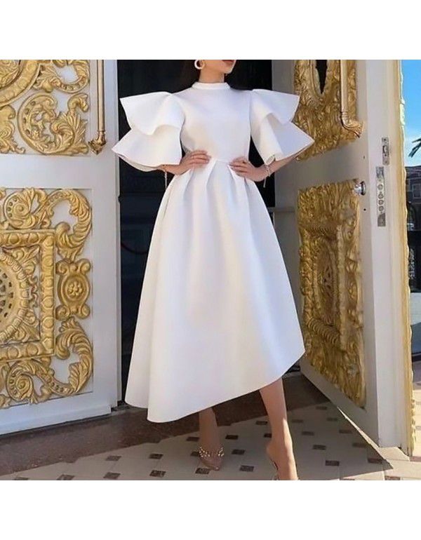 Women's New Ruffle Sleeve Solid Color Large Swing ...
