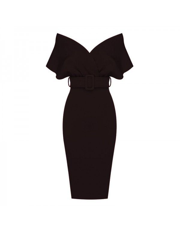 European and American women's one-shoulder chest wrapped high waist solid color bandage dress 