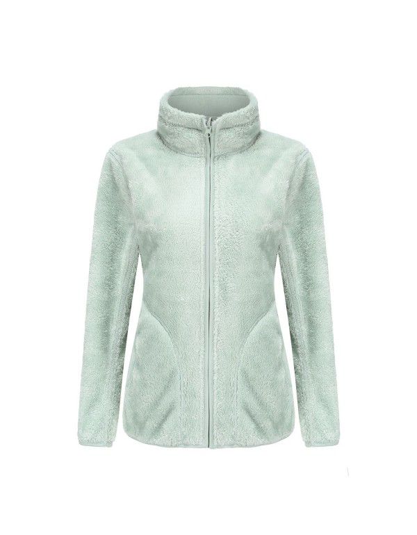 Coral fleece outdoor fleece jacket with two sides for lovers in autumn and winter plush thickened double-sided fleece cardigan jacket for women 