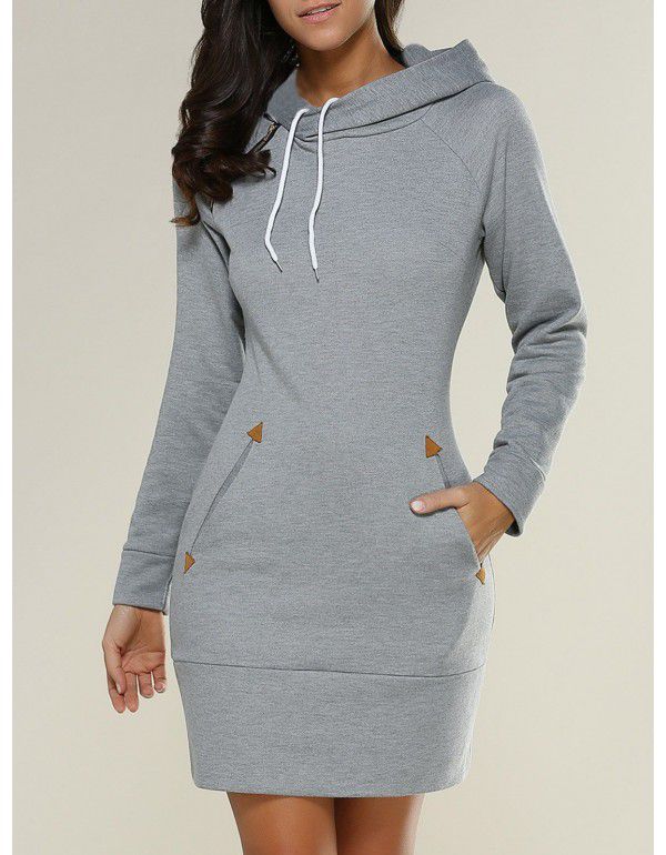 European and American hooded high neck long sleeve sweater dress