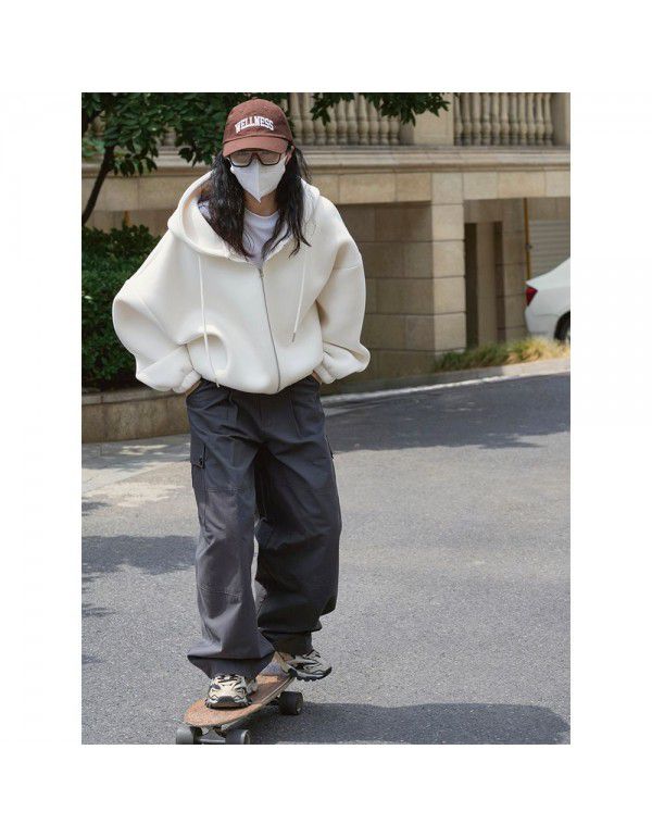 Early Spring New Air Sense Hooded Drawstring Sweater Design Sense Korean Sporty Loose Thickened Casual Coat Women