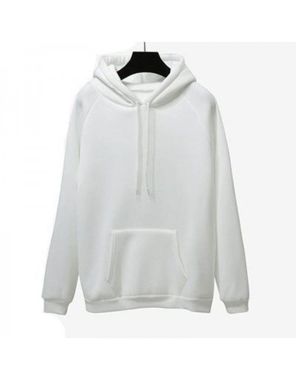 Autumn and Winter New Loose Top Korean Solid Color Plush Thickened Hooded Sweater Women